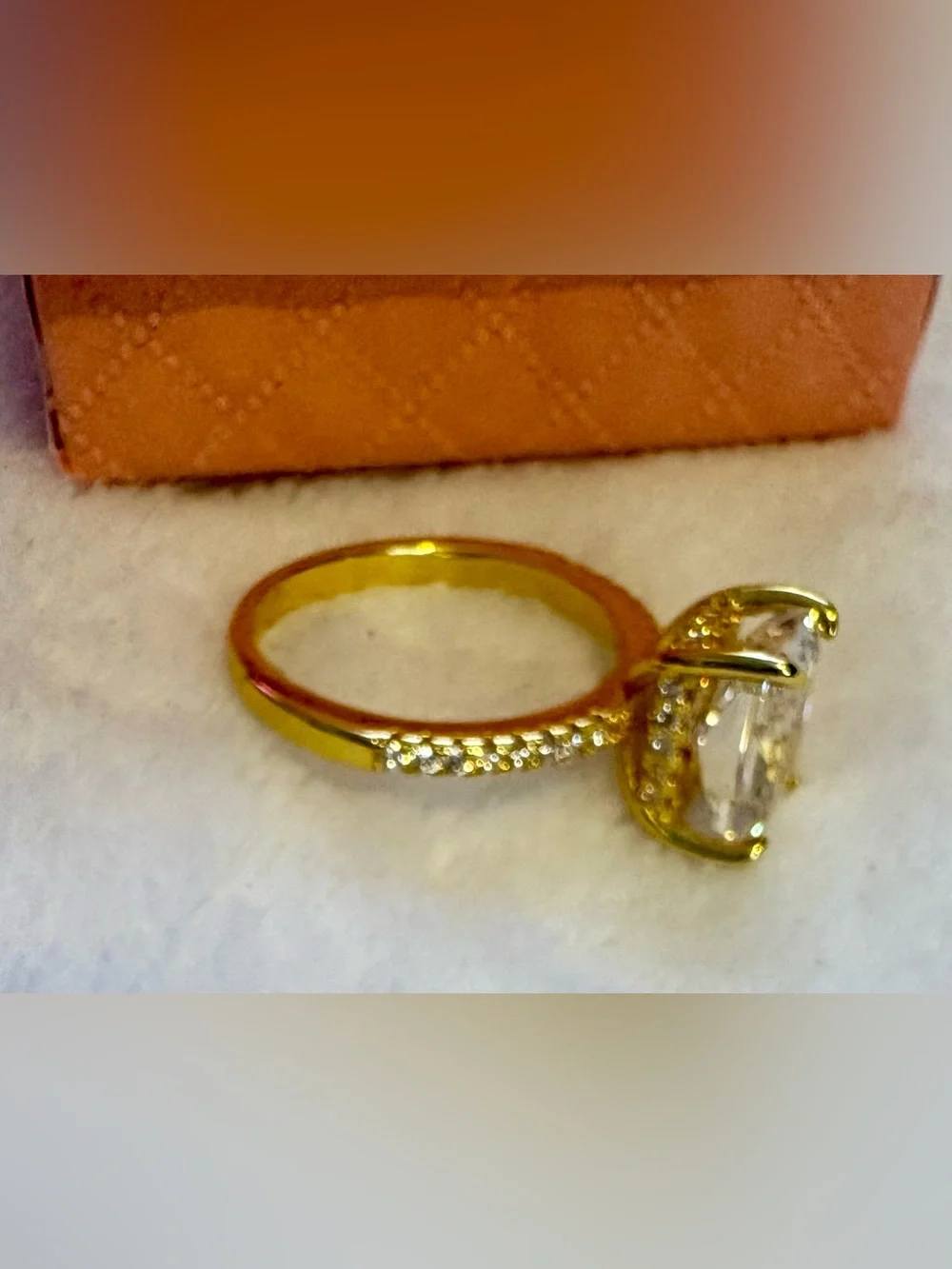 Elegant Gold Tone Cushion-Cut 2 Carat CZ Ring in Yellow Gold